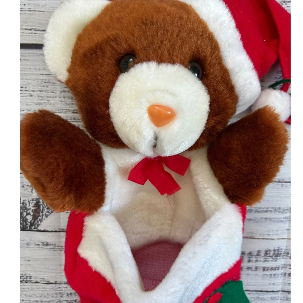 Christmas Teddy Bear‎ Vintage Stocking Red Santa Hat Plush Holiday Decor